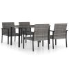 5 Piece Patio Dining Set Poly Rattan Gray
