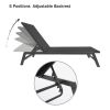 Outdoor 2-Pcs Set Chaise Lounge Chairs; Five-Position Adjustable Aluminum Recliner; All Weather for Patio; Beach; Yard; Pool ( Grey Frame/ Black fabri