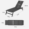 Outdoor 2-Pcs Set Chaise Lounge Chairs; Five-Position Adjustable Aluminum Recliner; All Weather for Patio; Beach; Yard; Pool ( Grey Frame/ Black fabri