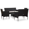 5 Piece Patio Lounge Set With Cushions Poly Rattan Black