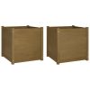 Garden Planters 2 pcs Honey Brown 23.6"x23.6"x23.6" Solid Wood Pine