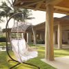 Swing Egg Chair with Stand Indoor Outdoor, UV Resistant Cushion Hanging Chair with Cup Holder, Anti-Rust with Wicker Rattan Frame 350lbs Capacity Hamm