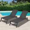 Outdoor 2-Pcs Set Chaise Lounge Chairs; Five-Position Adjustable Aluminum Recliner; All Weather for Patio; Beach; Yard; Pool ( Grey Frame/ Black fabri