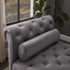 Dark Grey, Solid Wood Legs Velvet Rectangular Sofa Bench with Attached Cylindrical Pillows