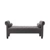 Dark Grey, Solid Wood Legs Velvet Rectangular Sofa Bench with Attached Cylindrical Pillows