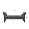 Dark Grey, Solid Wood Legs Velvet Rectangular Sofa Bench with Attached Cylindrical Pillows