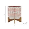 CERAMIC 10" AZTEC PLANTER ON WOODEN STAND, ORANGE