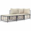 3 Piece Patio Lounge Set with Cushions Anthracite Poly Rattan