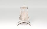 Swing Egg Chair with Stand Indoor Outdoor, UV Resistant Cushion Hanging Chair with Cup Holder, Anti-Rust with Wicker Rattan Frame 350lbs Capacity Hamm