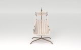 Swing Egg Chair with Stand Indoor Outdoor, UV Resistant Cushion Hanging Chair with Cup Holder, Anti-Rust with Wicker Rattan Frame 350lbs Capacity Hamm