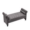 Dark Grey, Solid Wood Legs Velvet Rectangular Sofa Bench with Attached Cylindrical Pillows