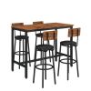 Bar Table Set with 4 Bar stools PU Soft seat with backrest (Rustic Brown; 47.24''w x 23.62''d x 35.43''h)