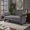 Dark Grey, Solid Wood Legs Velvet Rectangular Sofa Bench with Attached Cylindrical Pillows