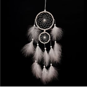 Creative Dreamcatcher Wind Chimes Black Upper And Lower Double Ring Feather Ornaments (Color: White)