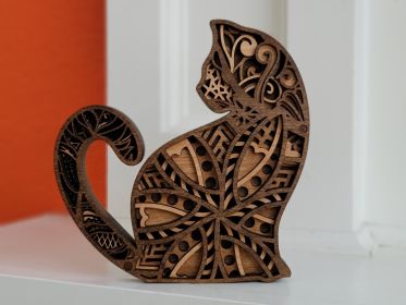Wood Cat Figurine Handcrafted Cat Sculpture (Option: Style1-25cm)