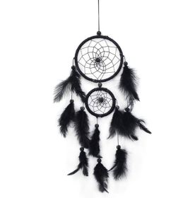 Creative Dreamcatcher Wind Chimes Black Upper And Lower Double Ring Feather Ornaments (Color: Black)
