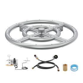 VEVOR 12 inch Round Drop-in Fire Pit Pan, Stainless Steel Fire Pit Burner Kit, Natural & Propane Gas Fire Pan with 92,000 BTU for Indoor or Outdoor Us (Default: Default)