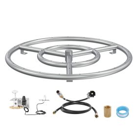 VEVOR 12 inch Round Drop-in Fire Pit Pan, Stainless Steel Fire Pit Burner Kit, Natural & Propane Gas Fire Pan with 92,000 BTU for Indoor or Outdoor Us (Default: 18 inch)