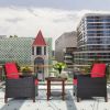 3 Pieces Patio Rattan Furniture Set with Washable Cushion and Acacia Wood Tabletop