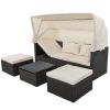 Outdoor Patio Rectangle Daybed with Retractable Canopy;  Wicker Furniture Sectional Seating with Washable Cushions;  Backyard;  Porch