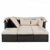 Outdoor Patio Rectangle Daybed with Retractable Canopy;  Wicker Furniture Sectional Seating with Washable Cushions;  Backyard;  Porch
