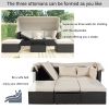 Outdoor Patio Rectangle Daybed with Retractable Canopy;  Wicker Furniture Sectional Seating with Washable Cushions;  Backyard;  Porch
