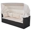 Outdoor Patio Rectangle Daybed with Retractable Canopy;  Wicker Furniture Sectional Seating with Washable Cushions;  Backyard;  Porch