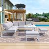 Industrial Style Outdoor Sofa Combination Set With 2 Love Sofa; 1 Single Sofa; 1 Table; 2 Bench